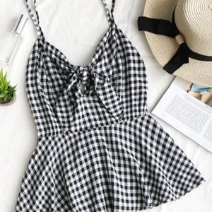Zaful Tied Ruffle Plaid Tank Top